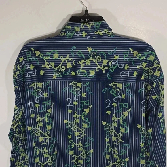 {John Henry} Men's Blue Striped Ivy Print Button-Down Shirt - Size XL - Picture 6 of 13